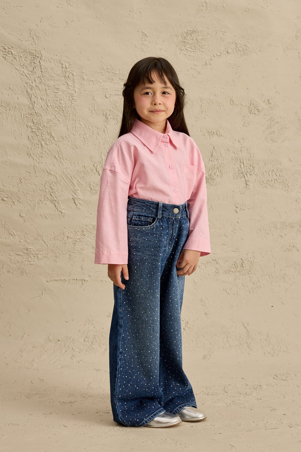 Işıltılı Straight Denim Pantolon Lacivert