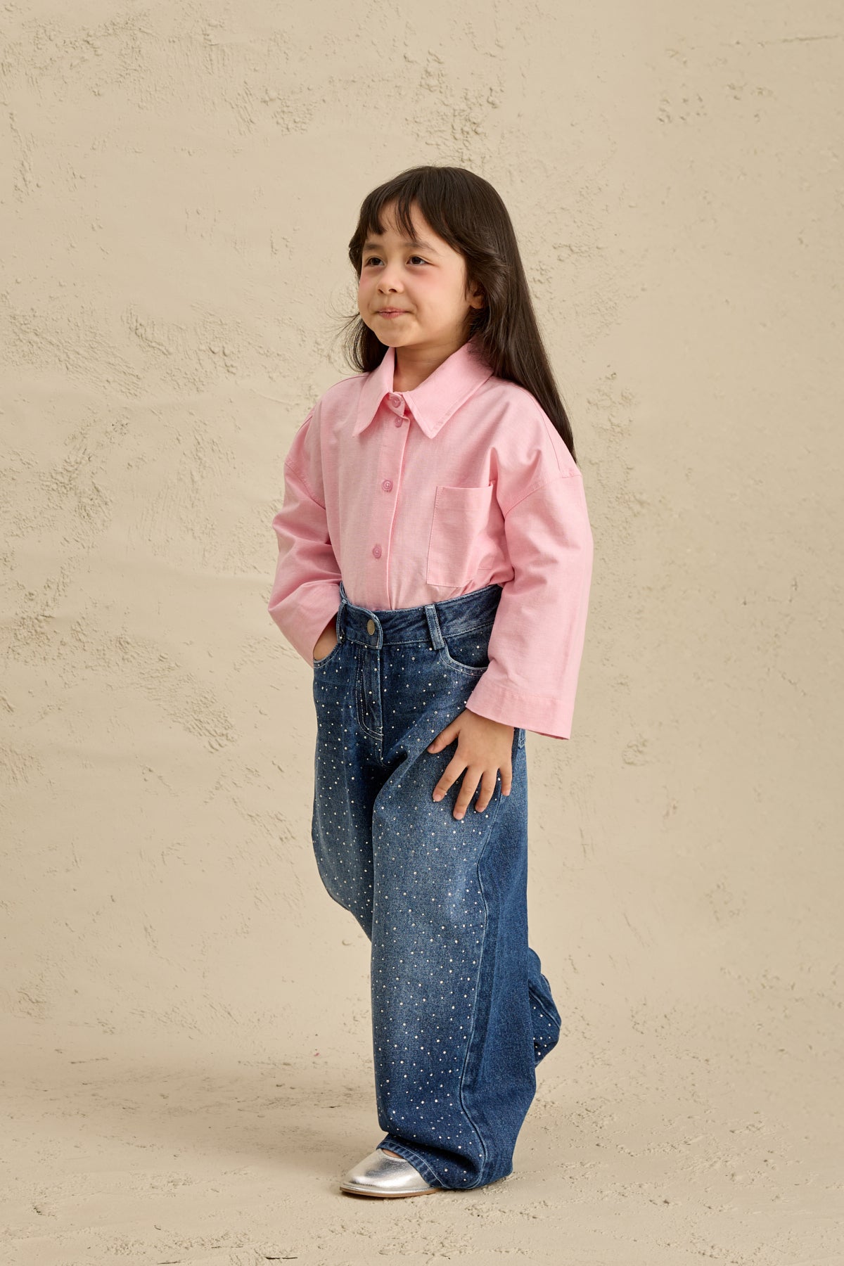 Işıltılı Straight Denim Pantolon Lacivert