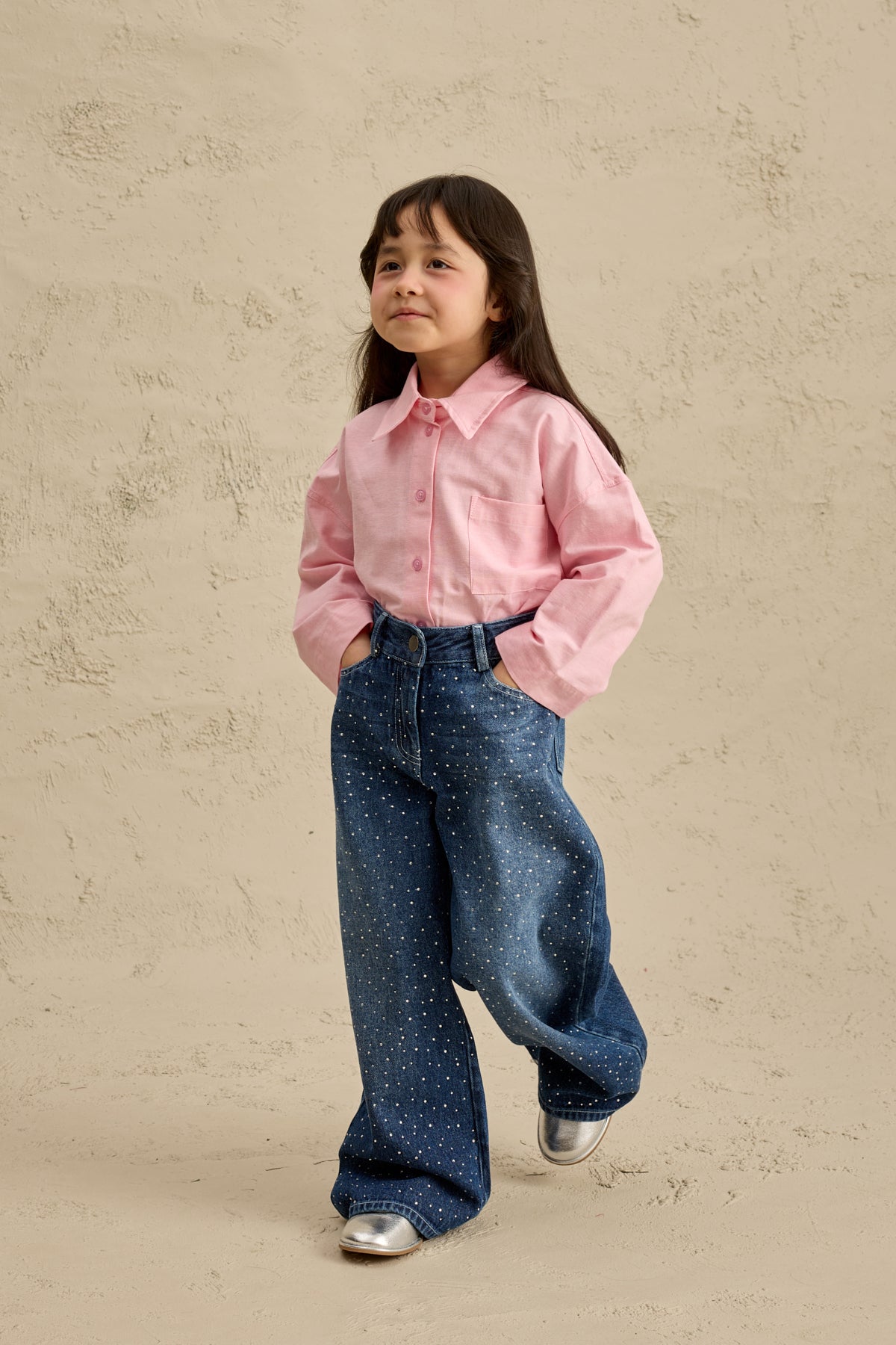 Işıltılı Straight Denim Pantolon Lacivert