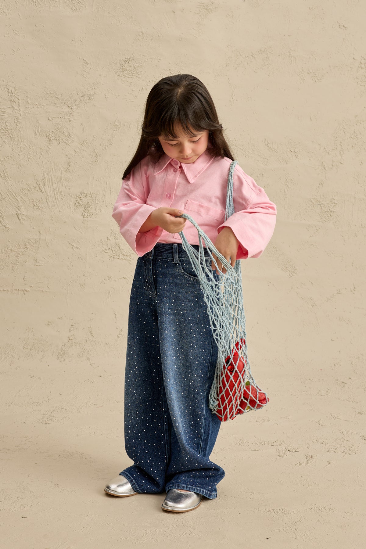 Işıltılı Straight Denim Pantolon Lacivert