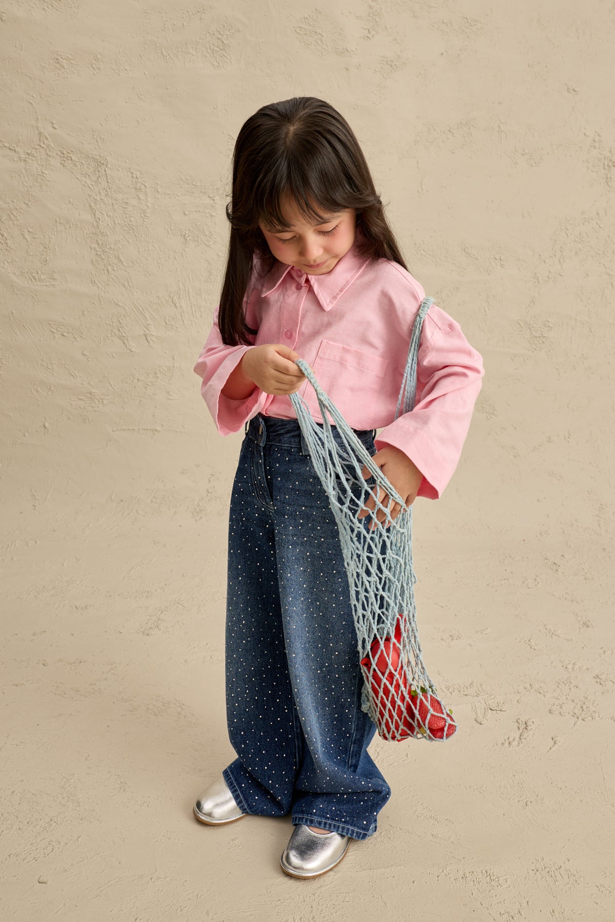Işıltılı Straight Denim Pantolon Lacivert