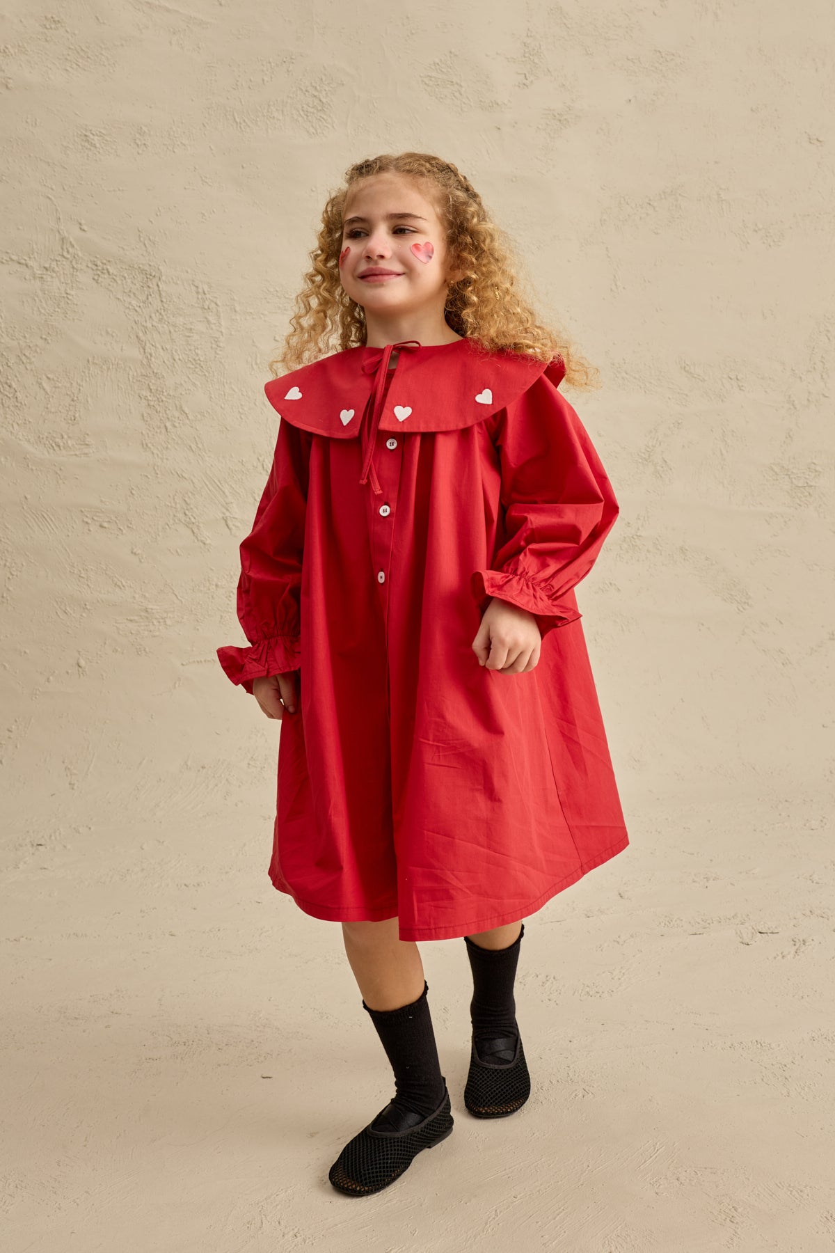 Kalp Nakışlı Elbise Kırmızı