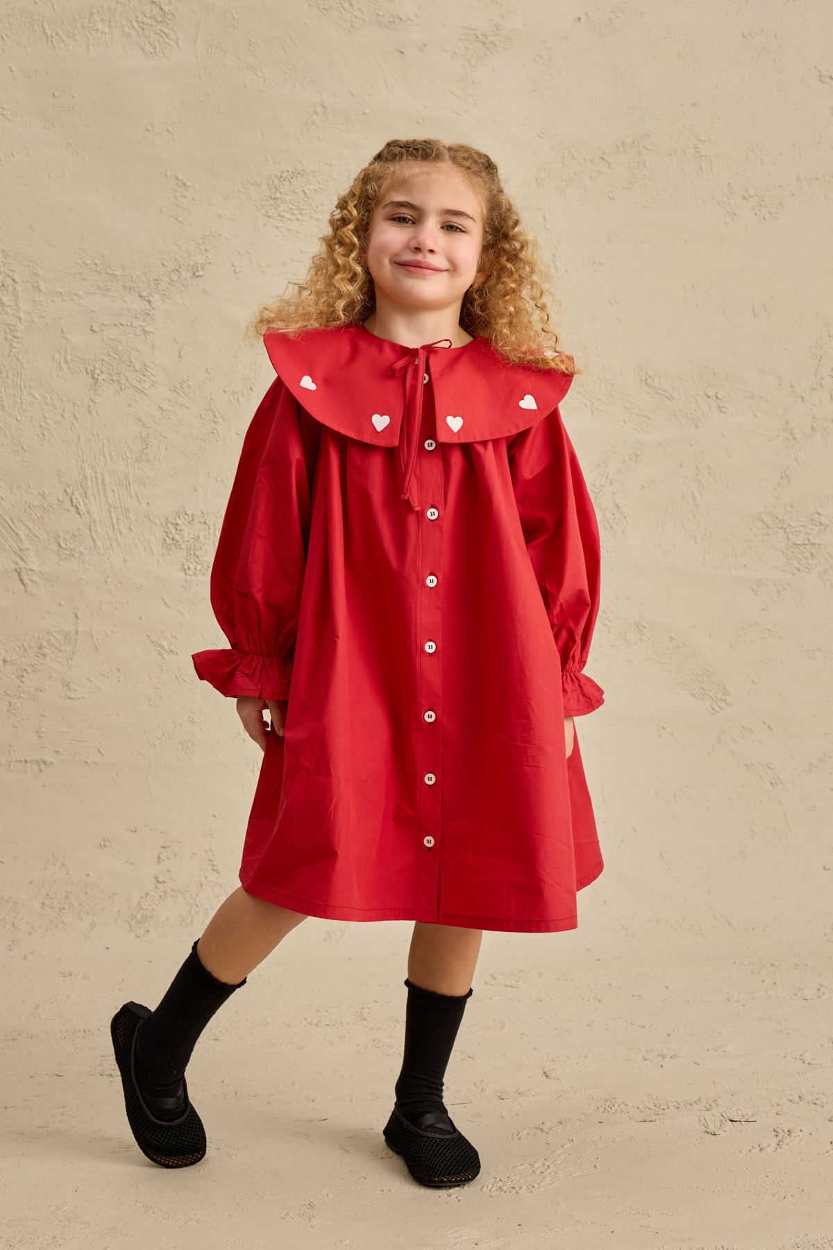 Kalp Nakışlı Elbise Kırmızı