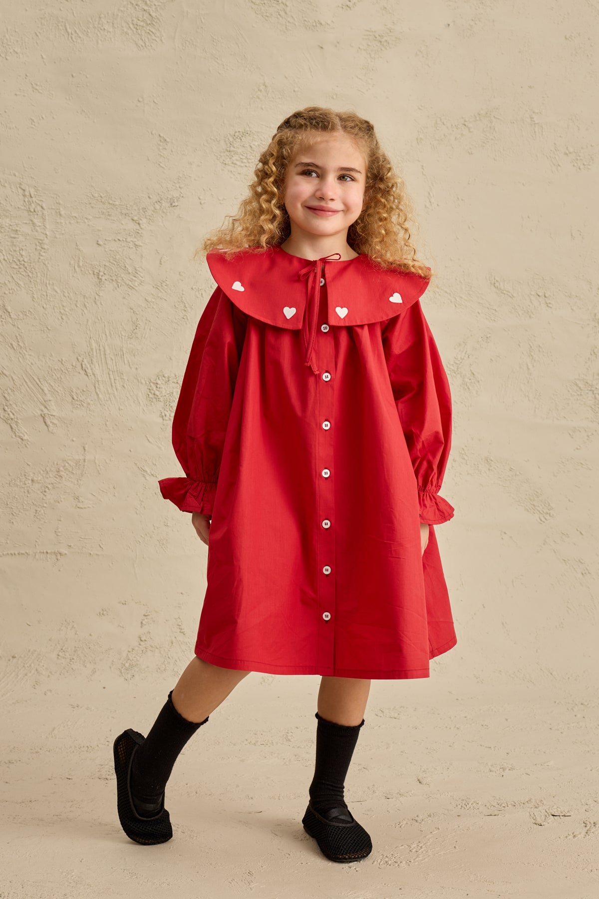 Kalp Nakışlı Elbise Kırmızı