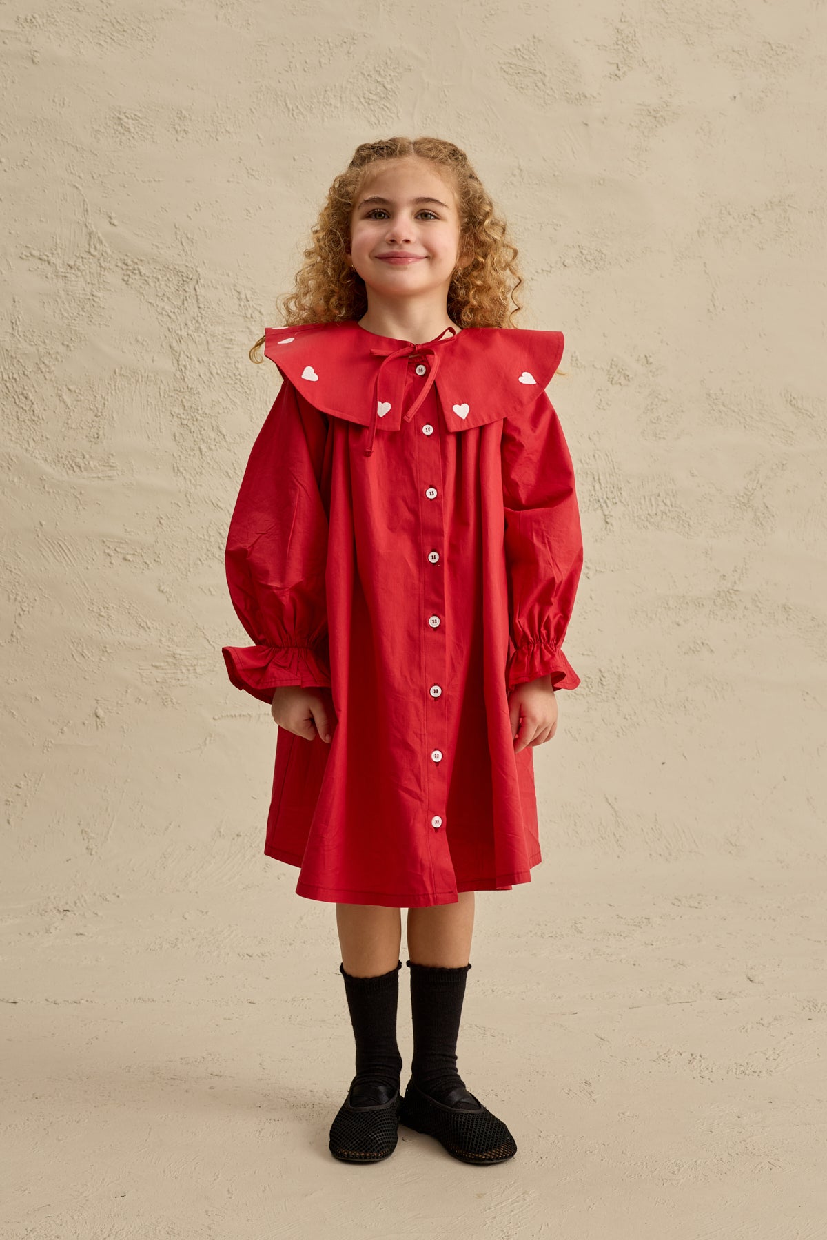 Kalp Nakışlı Elbise Kırmızı