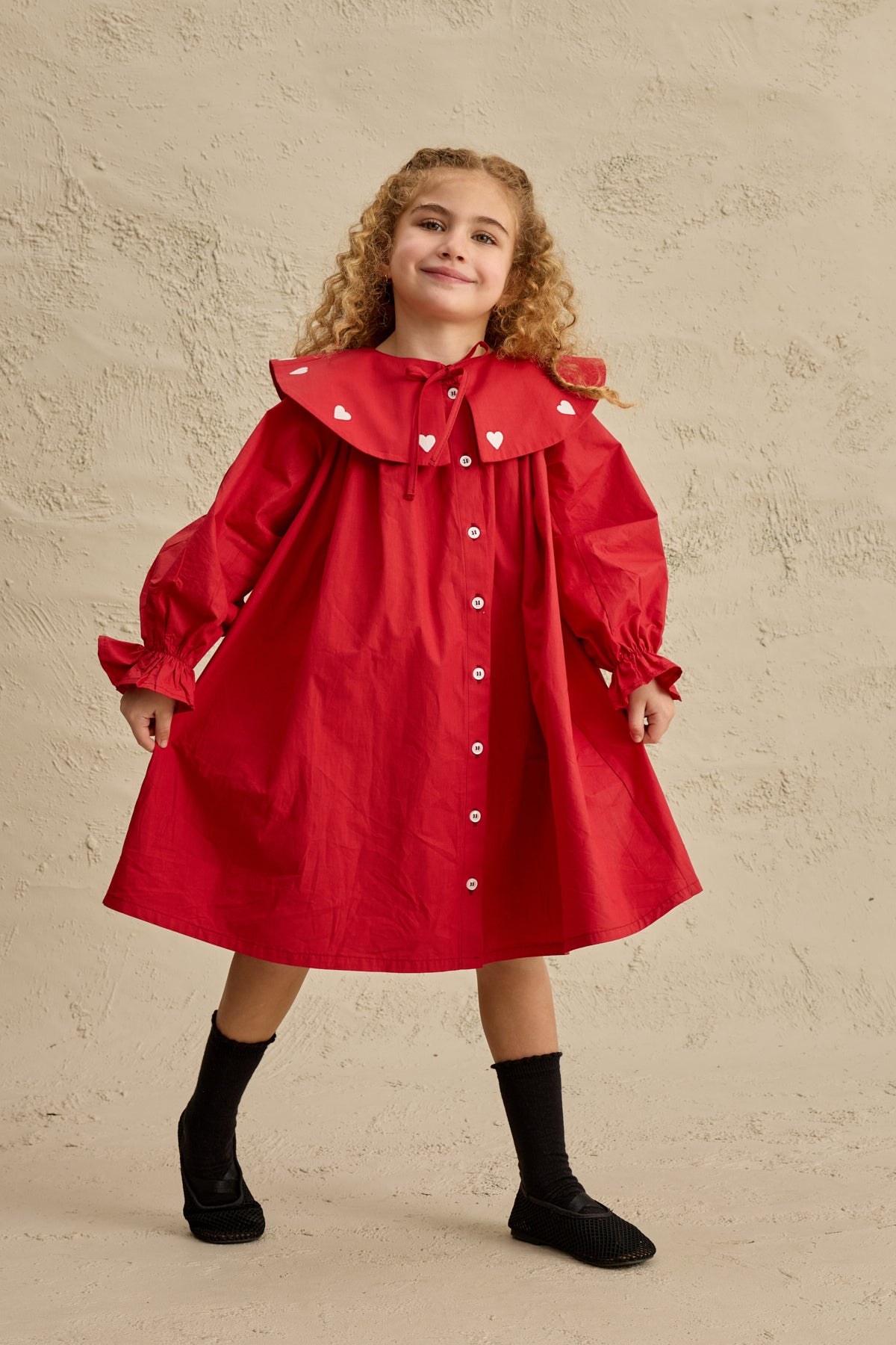 Kalp Nakışlı Elbise Kırmızı