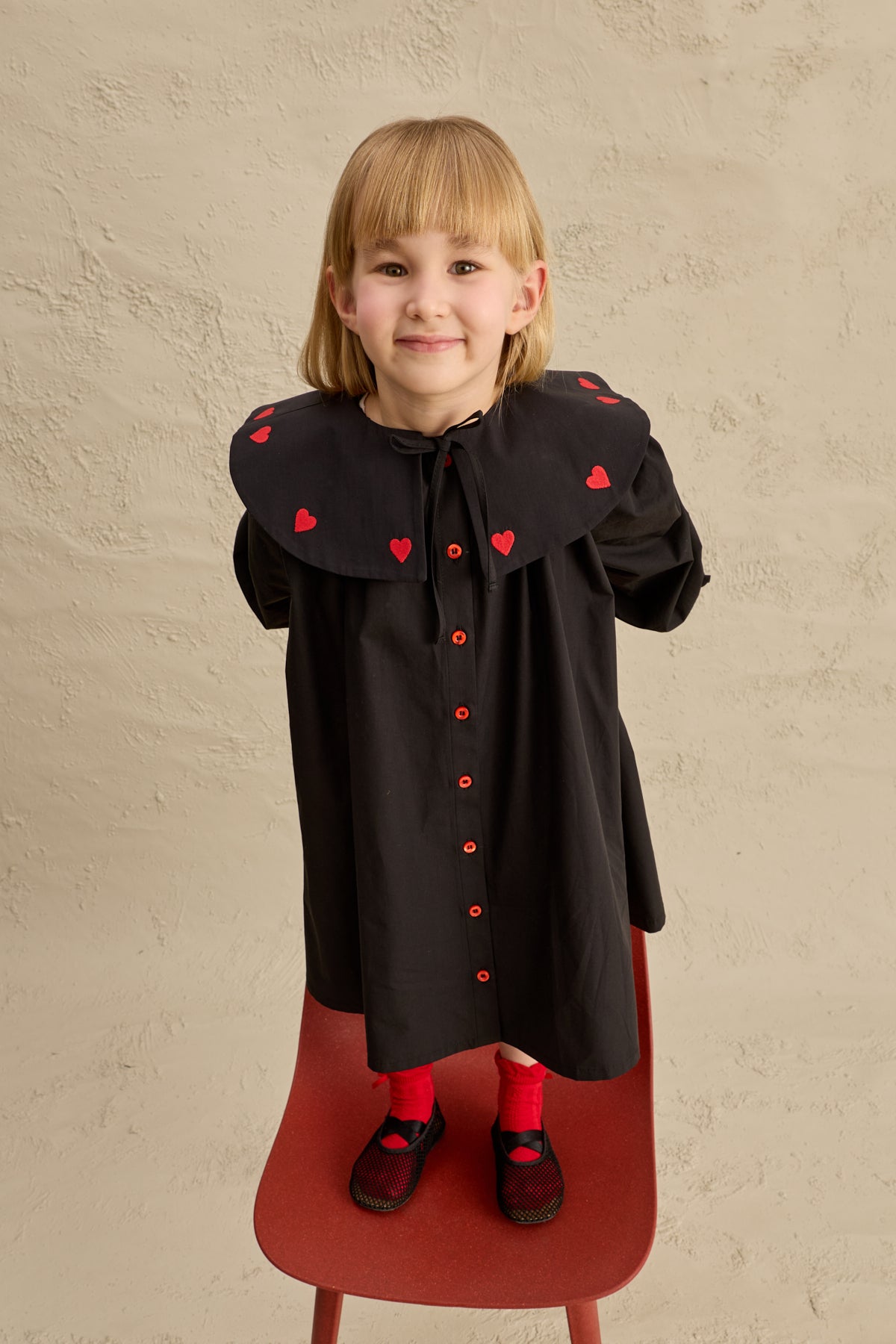 Kalp Nakışlı Elbise Siyah