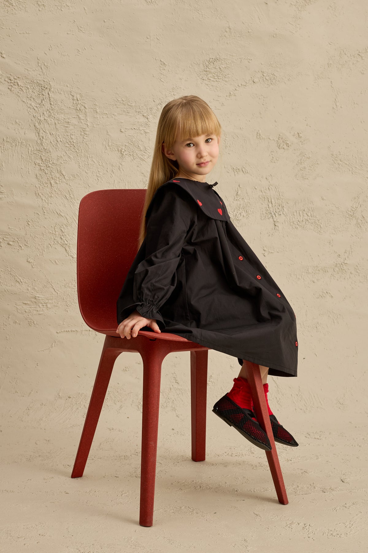 Kalp Nakışlı Elbise Siyah