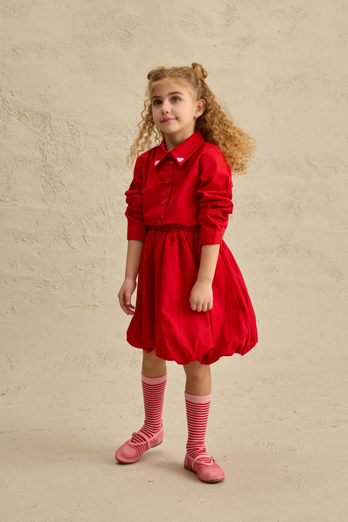 Kalp Nakışlı Etek Takım Kırmızı