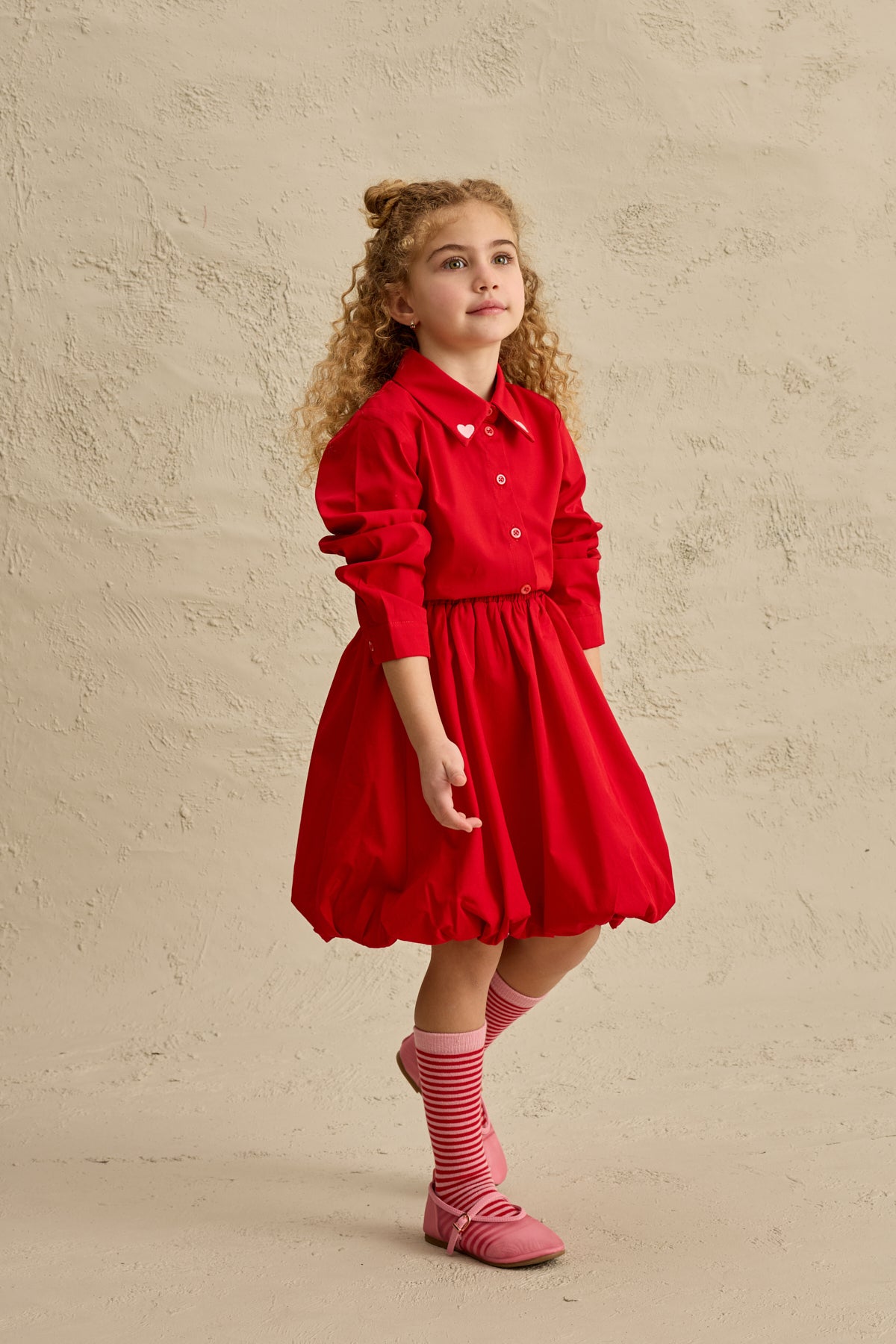 Kalp Nakışlı Etek Takım Kırmızı