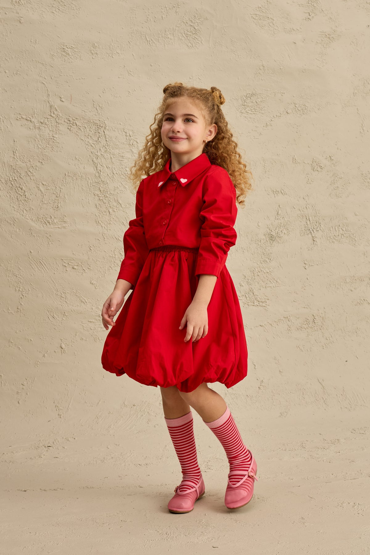 Kalp Nakışlı Etek Takım Kırmızı