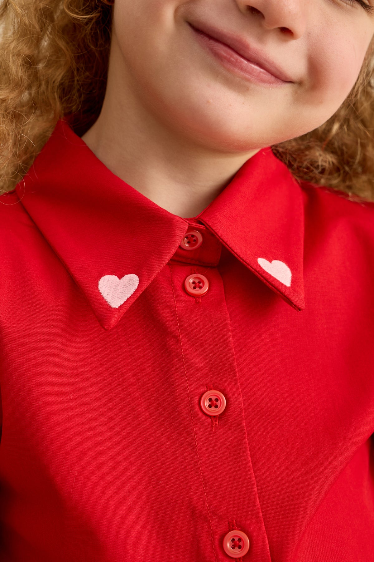 Kalp Nakışlı Etek Takım Kırmızı