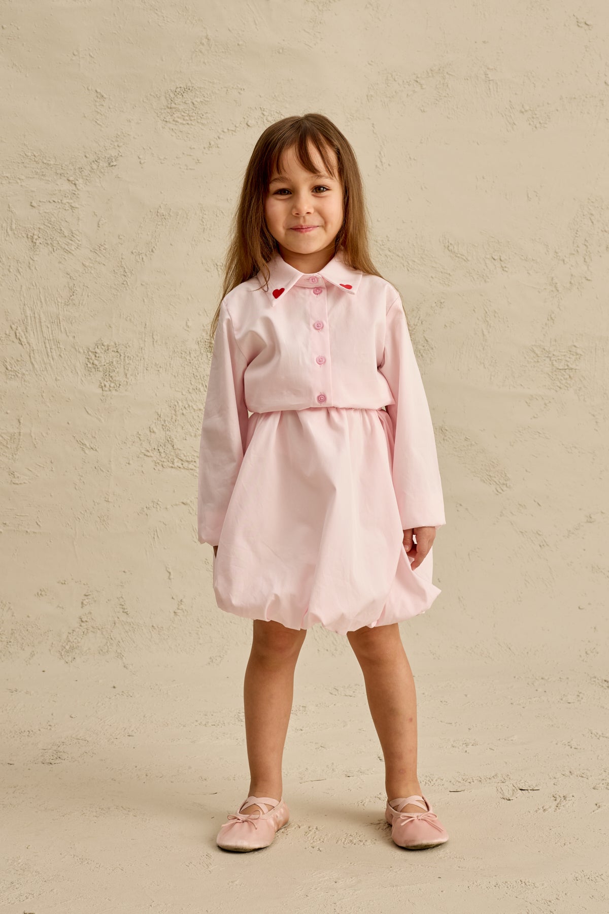 Kalp Nakışlı Etek Takım Pembe