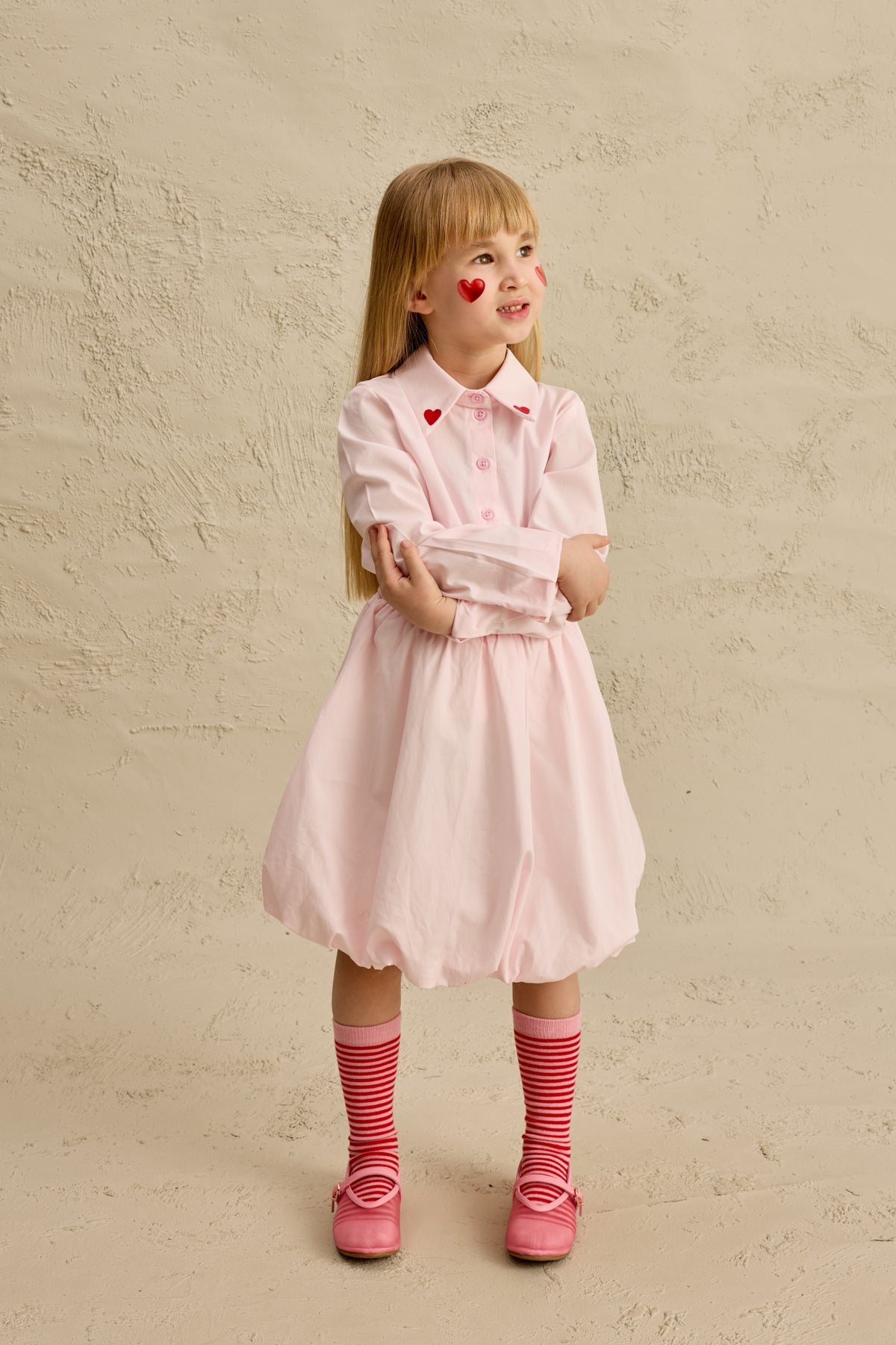 Kalp Nakışlı Etek Takım Pembe