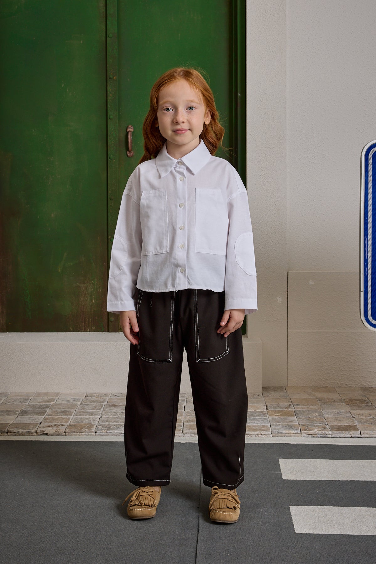 Kanguru Cepli Oversize Gömlek Beyaz