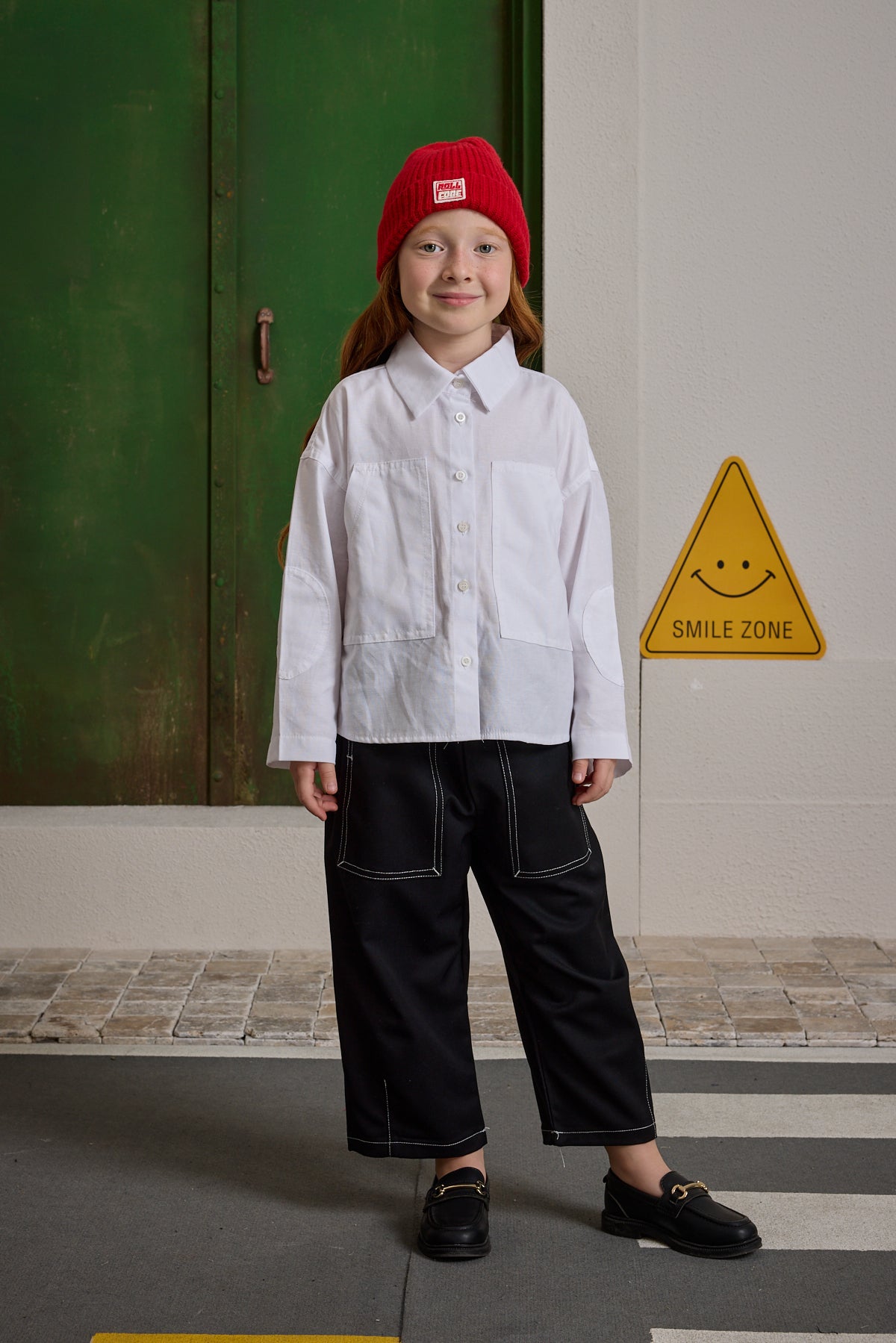 Kanguru Cepli Oversize Gömlek Beyaz