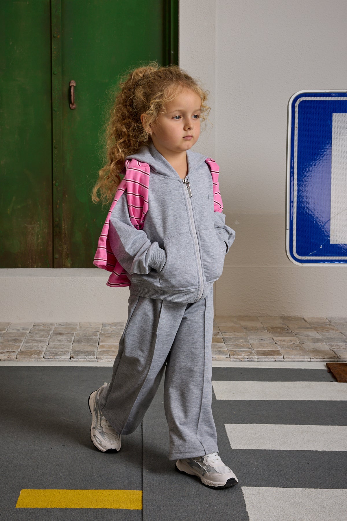 Kapüşonlu Basic Eşofman Takımı Gri Melange