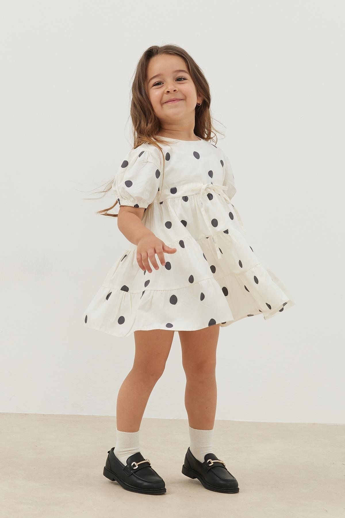 Katlı Elbise Siyah Puantiye