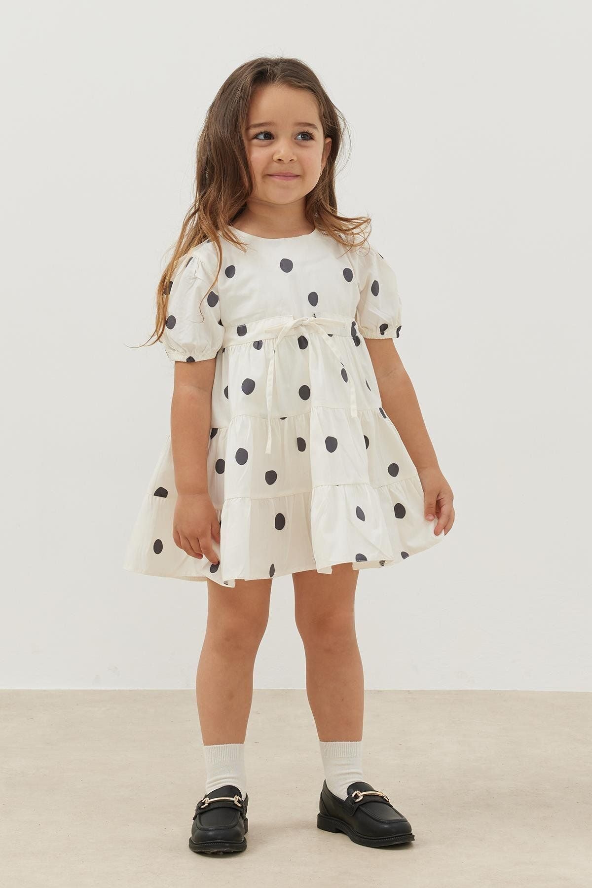 Katlı Elbise Siyah Puantiye