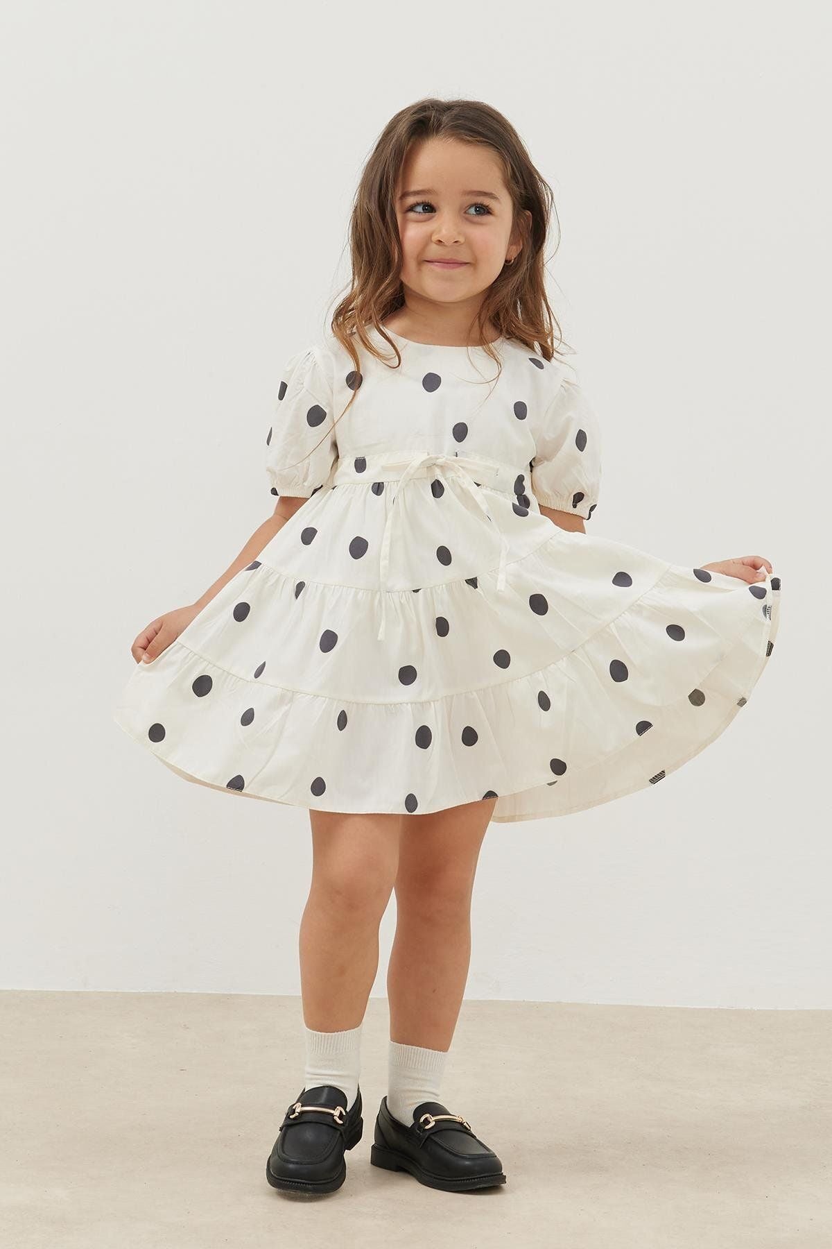 Katlı Elbise Siyah Puantiye