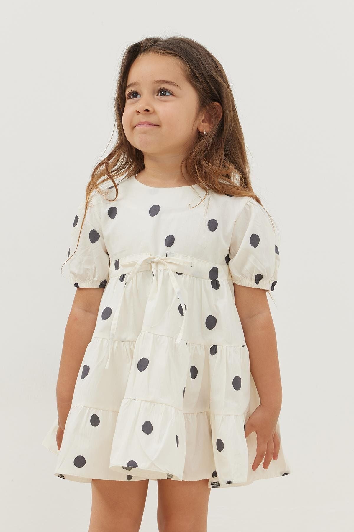 Katlı Elbise Siyah Puantiye