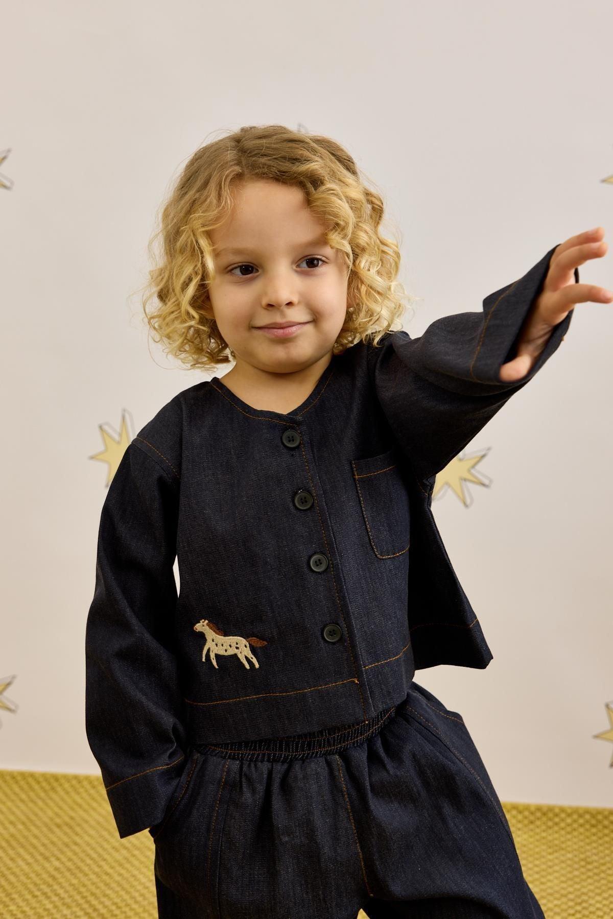 Kimono Denim Ceket Takım Lacivert