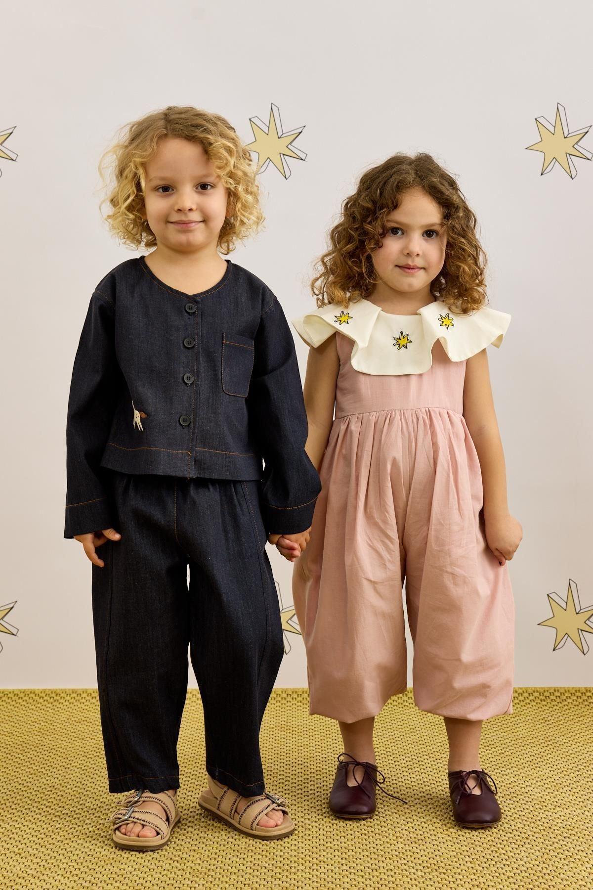 Kimono Denim Ceket Takım Lacivert
