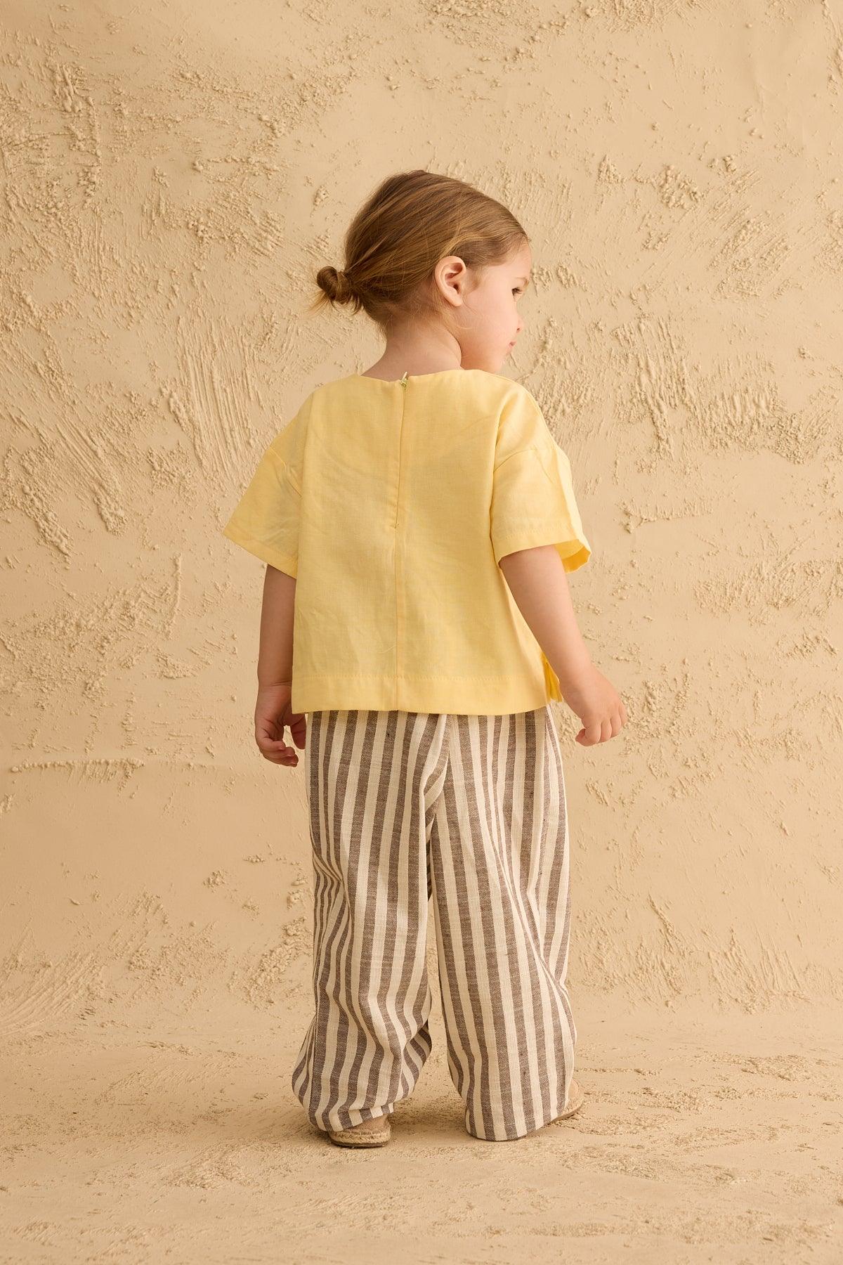 Nakışlı Oversize Keten Gömlek Sarı