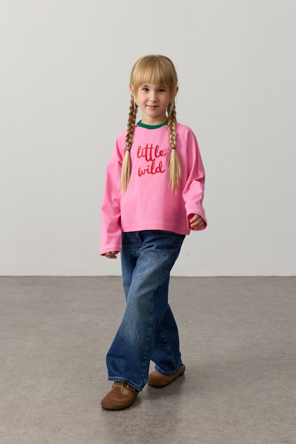 Nakışlı Uzun Kollu T-shirt Pembe