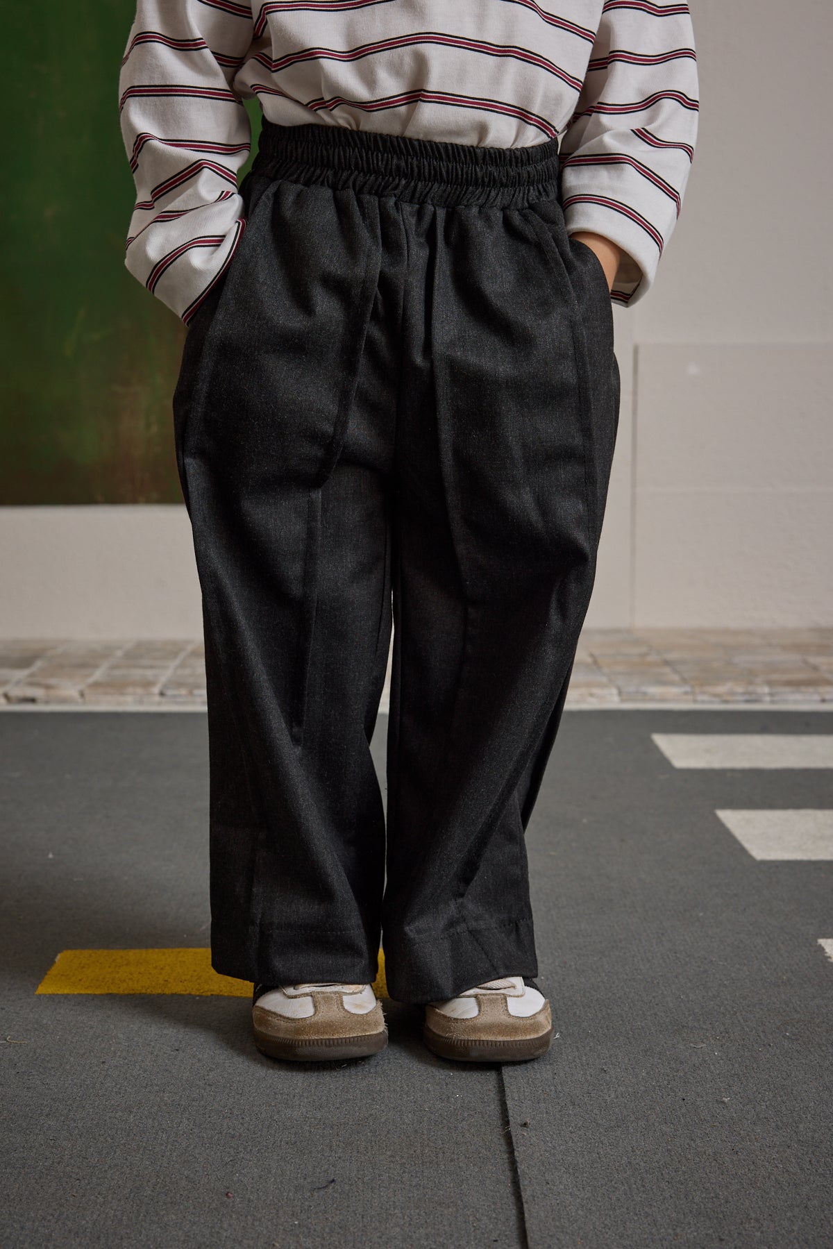 Nervür Dikişli Geniş Pantolon Füme