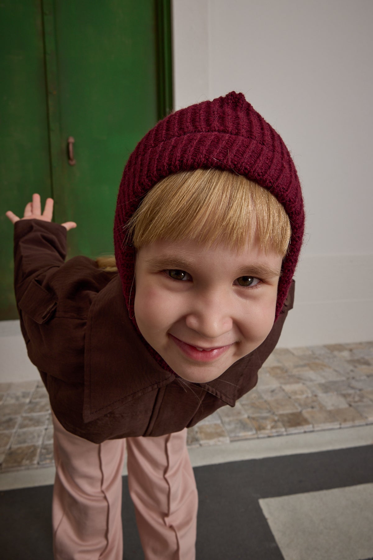 Örme Çocuk Balaclava Bere Bordo