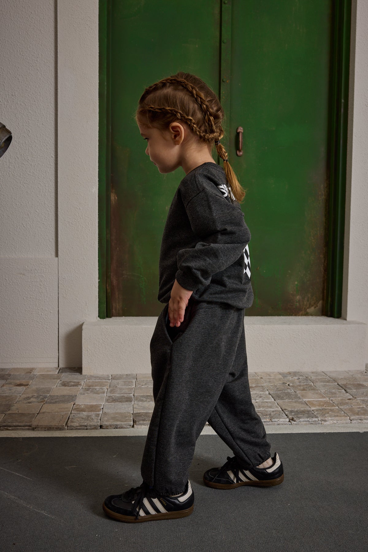 Oversize Baskılı Eşofman Takımı Antrasit Melange