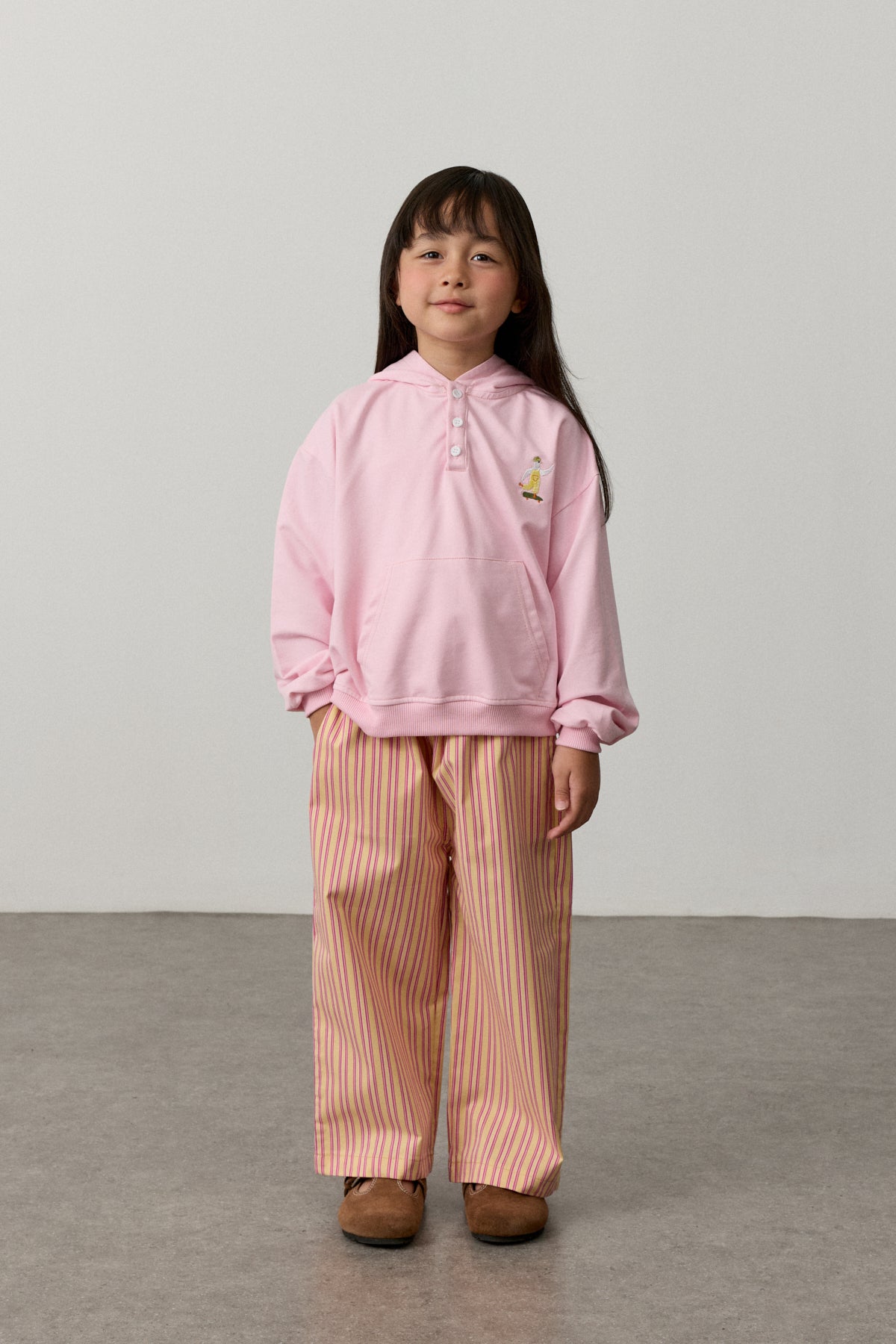 Oversize Kapüşonlu Nakışlı Sweatshirt Pembe