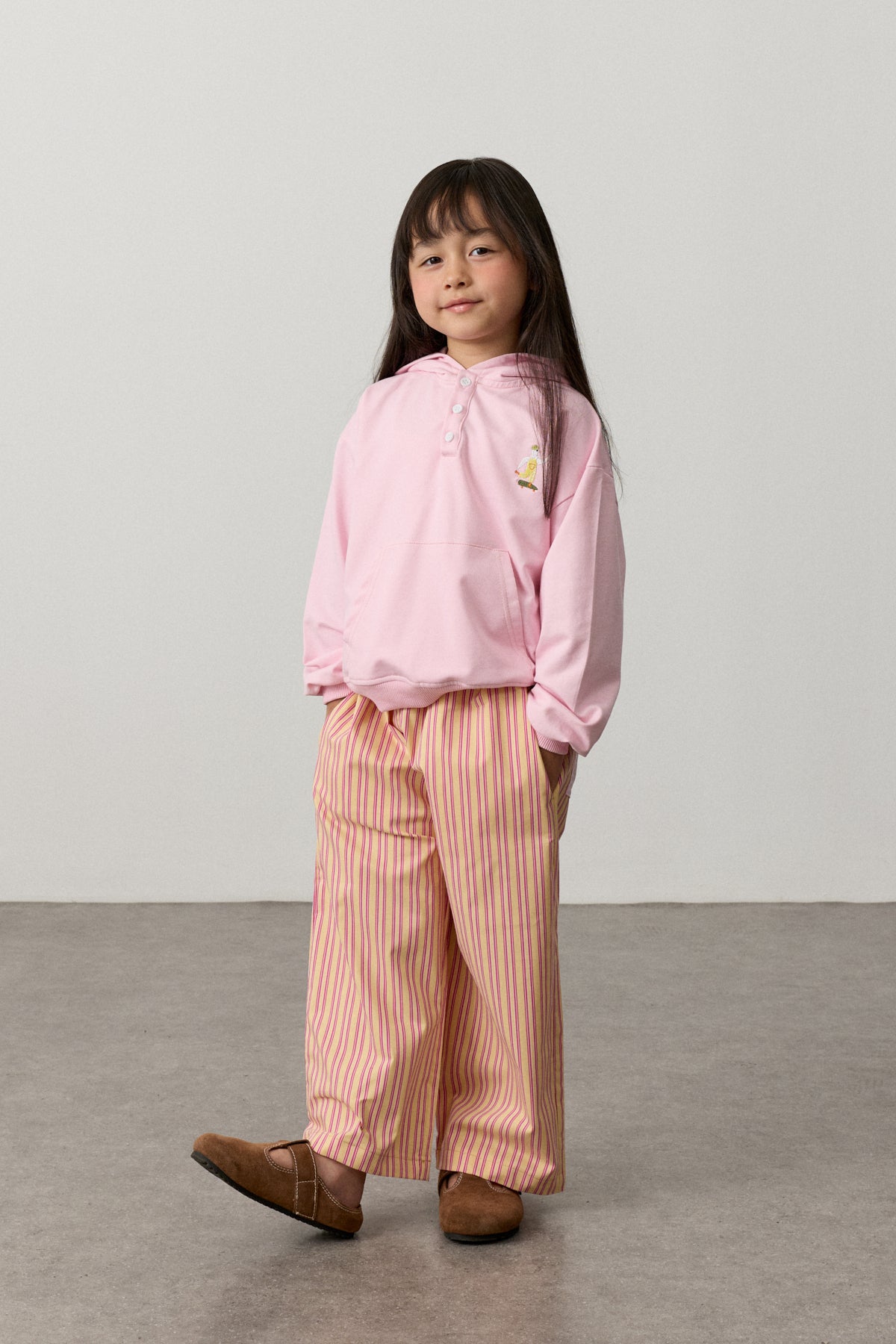 Oversize Kapüşonlu Nakışlı Sweatshirt Pembe