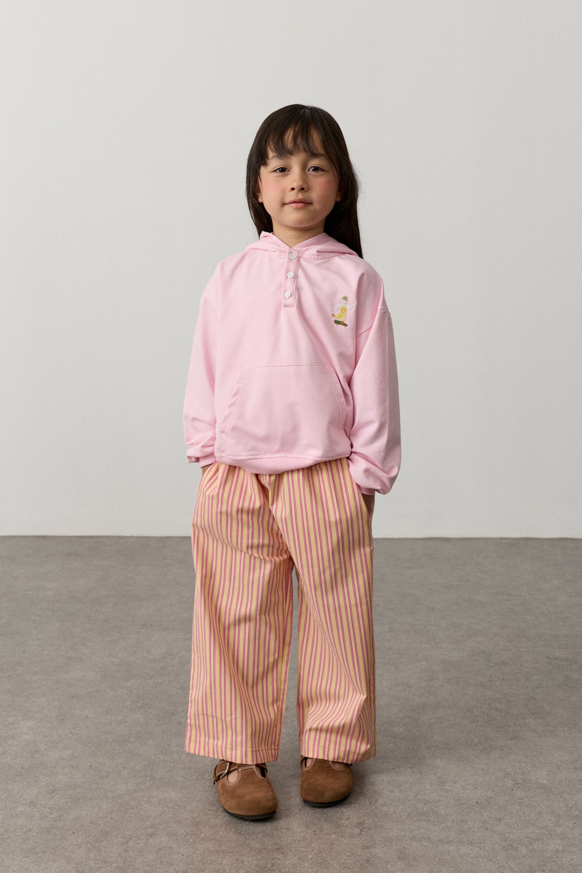 Oversize Kapüşonlu Nakışlı Sweatshirt Pembe