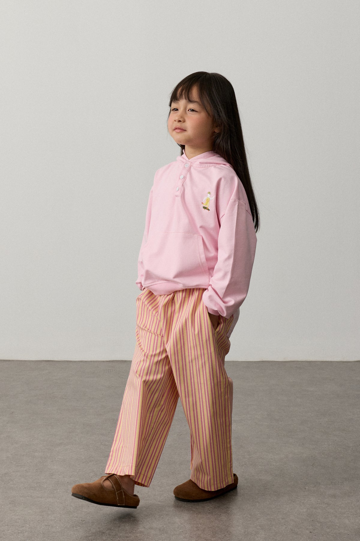 Oversize Kapüşonlu Nakışlı Sweatshirt Pembe