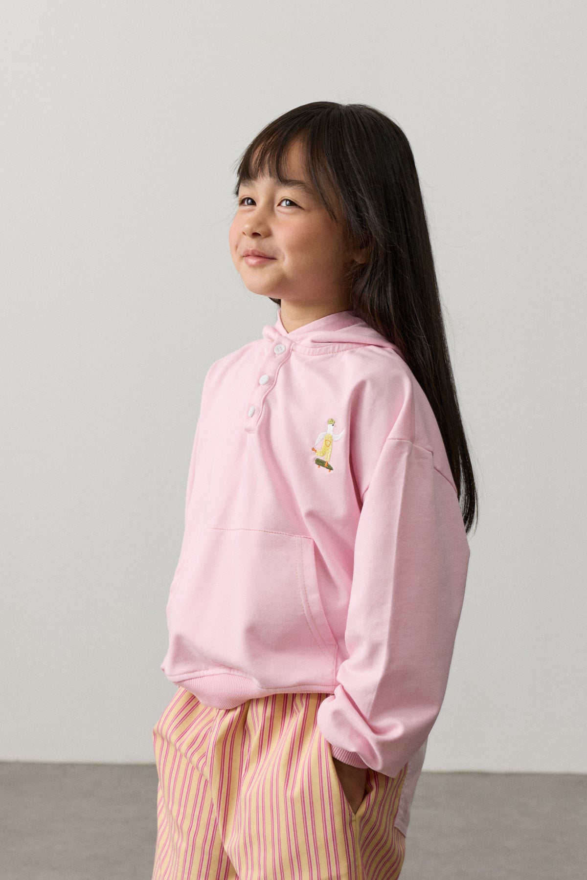 Oversize Kapüşonlu Nakışlı Sweatshirt Pembe