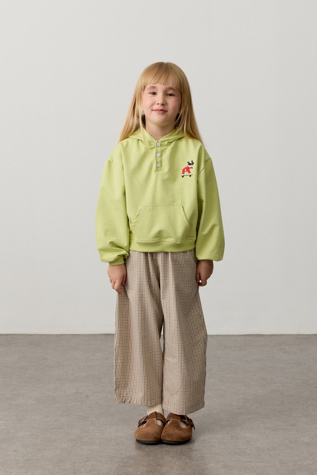 Oversize Kapüşonlu Nakışlı Sweatshirt Yeşil