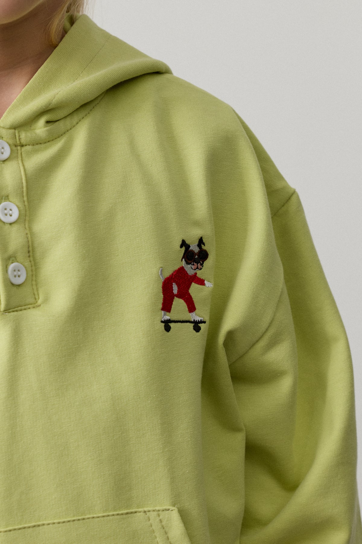 Oversize Kapüşonlu Nakışlı Sweatshirt Yeşil