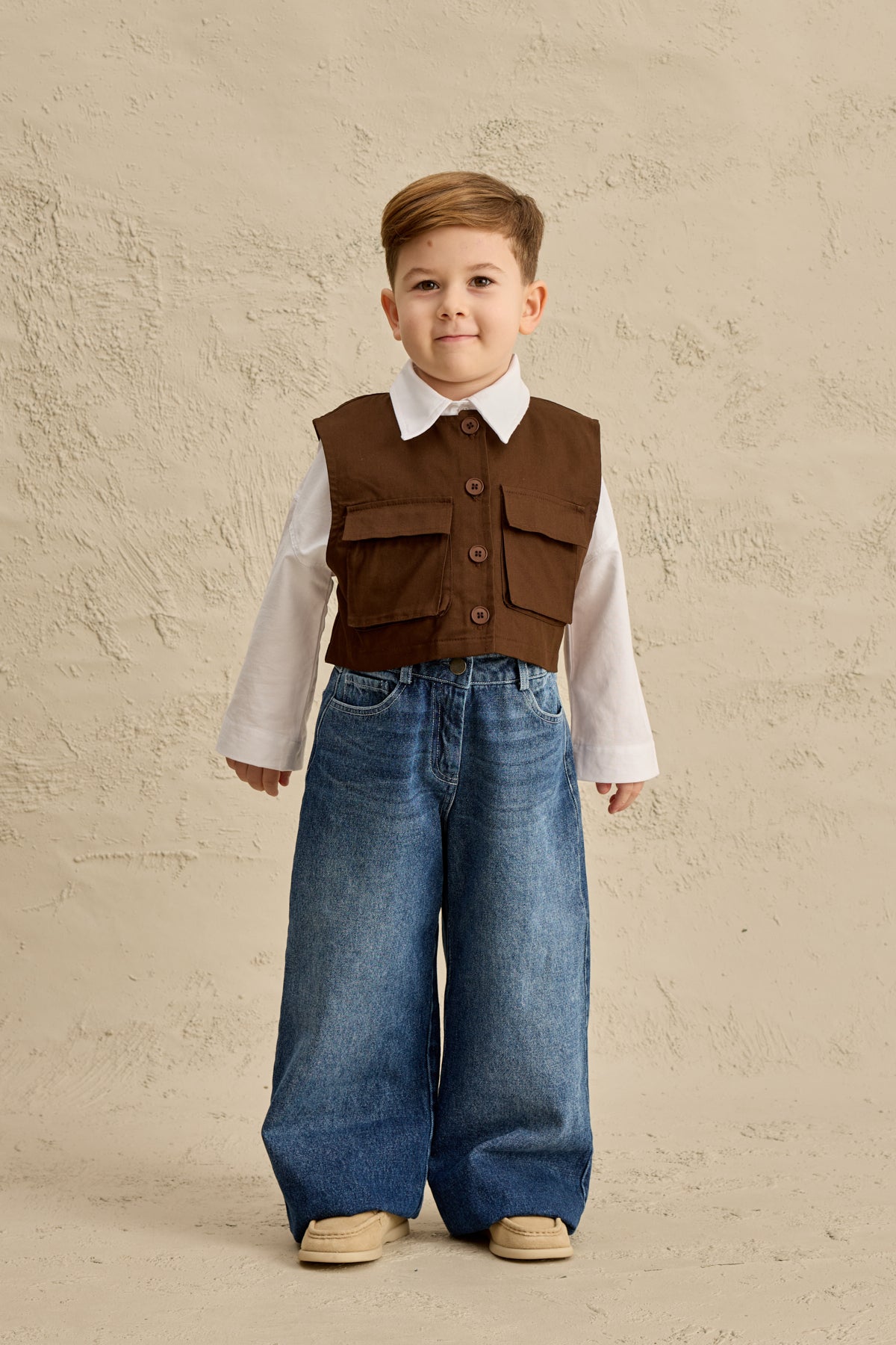 Oversize Yelek Gömlek Takım Kahverengi