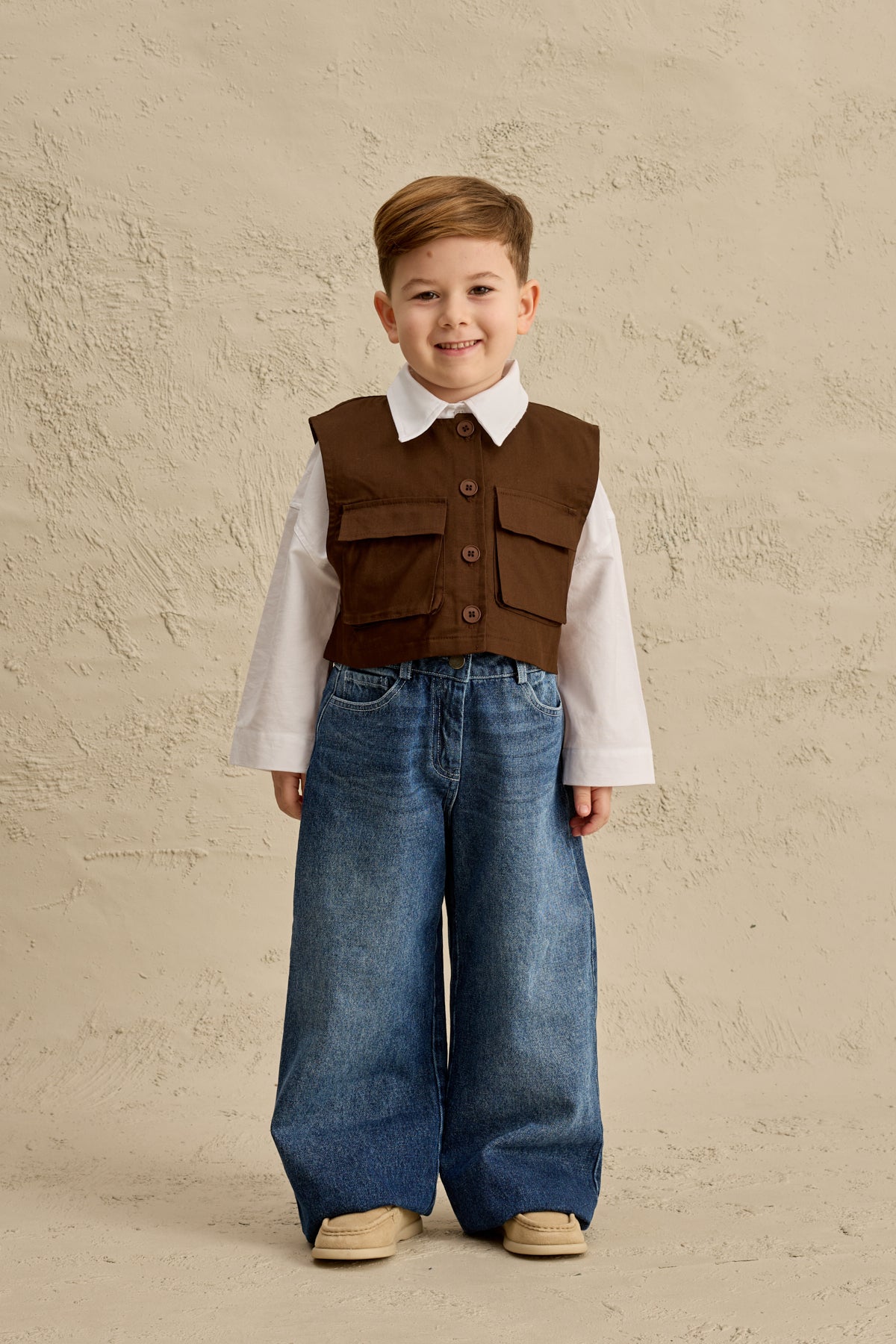 Oversize Yelek Gömlek Takım Kahverengi