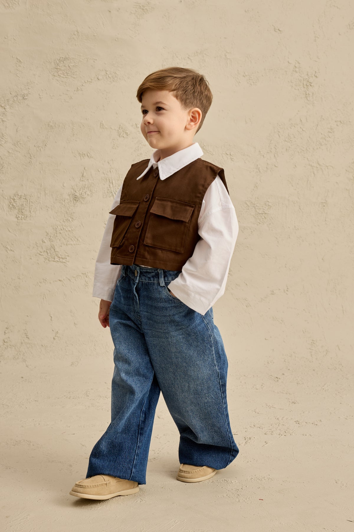 Oversize Yelek Gömlek Takım Kahverengi