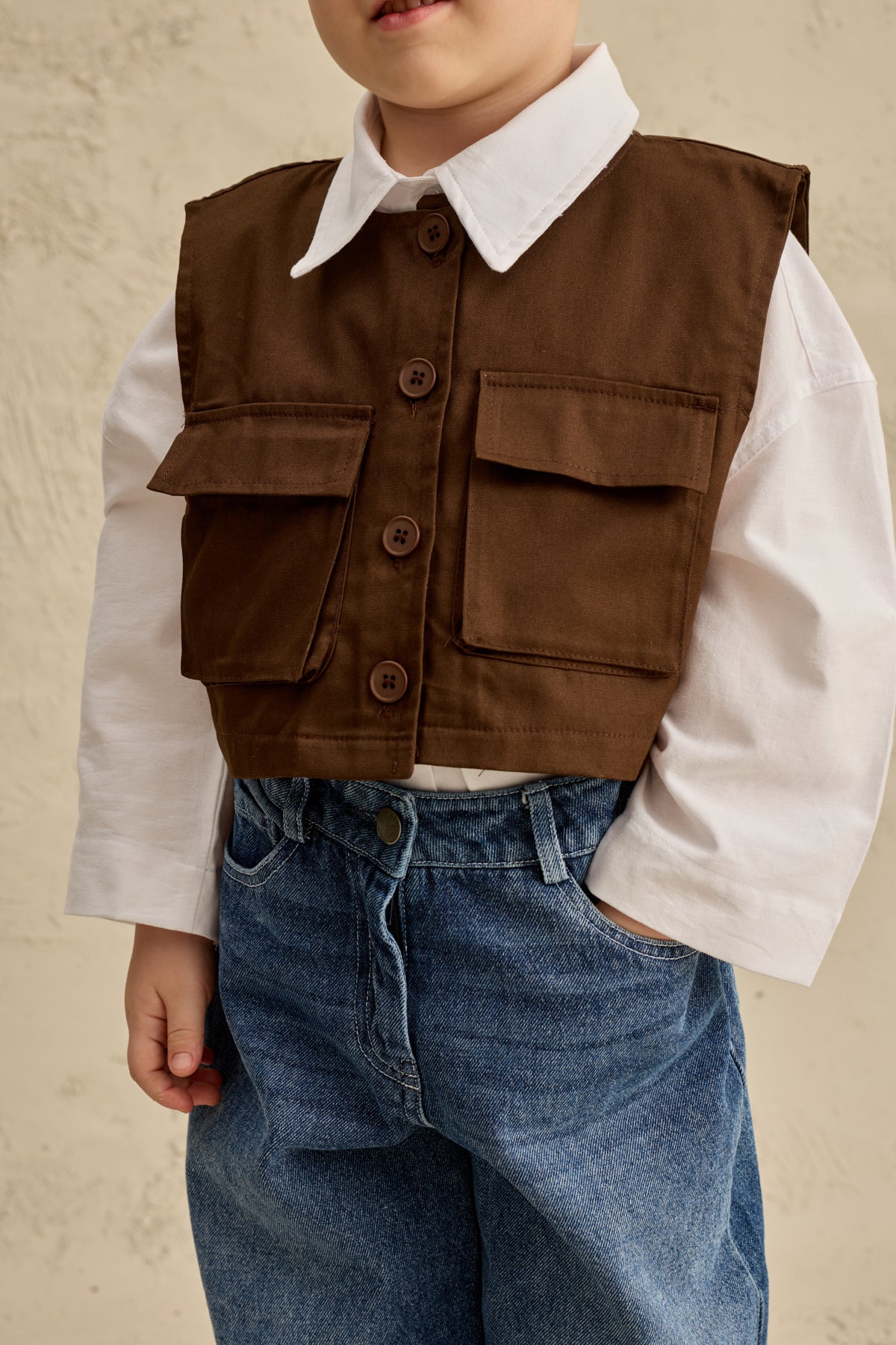 Oversize Yelek Gömlek Takım Kahverengi