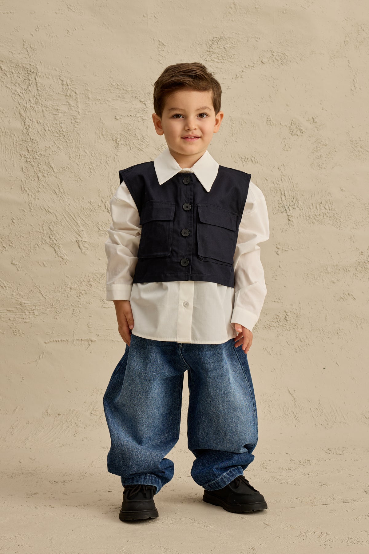 Oversize Yelek Gömlek Takım Lacivert