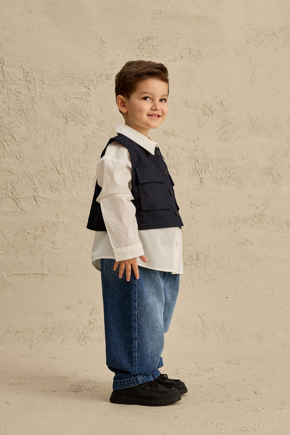 Oversize Yelek Gömlek Takım Lacivert