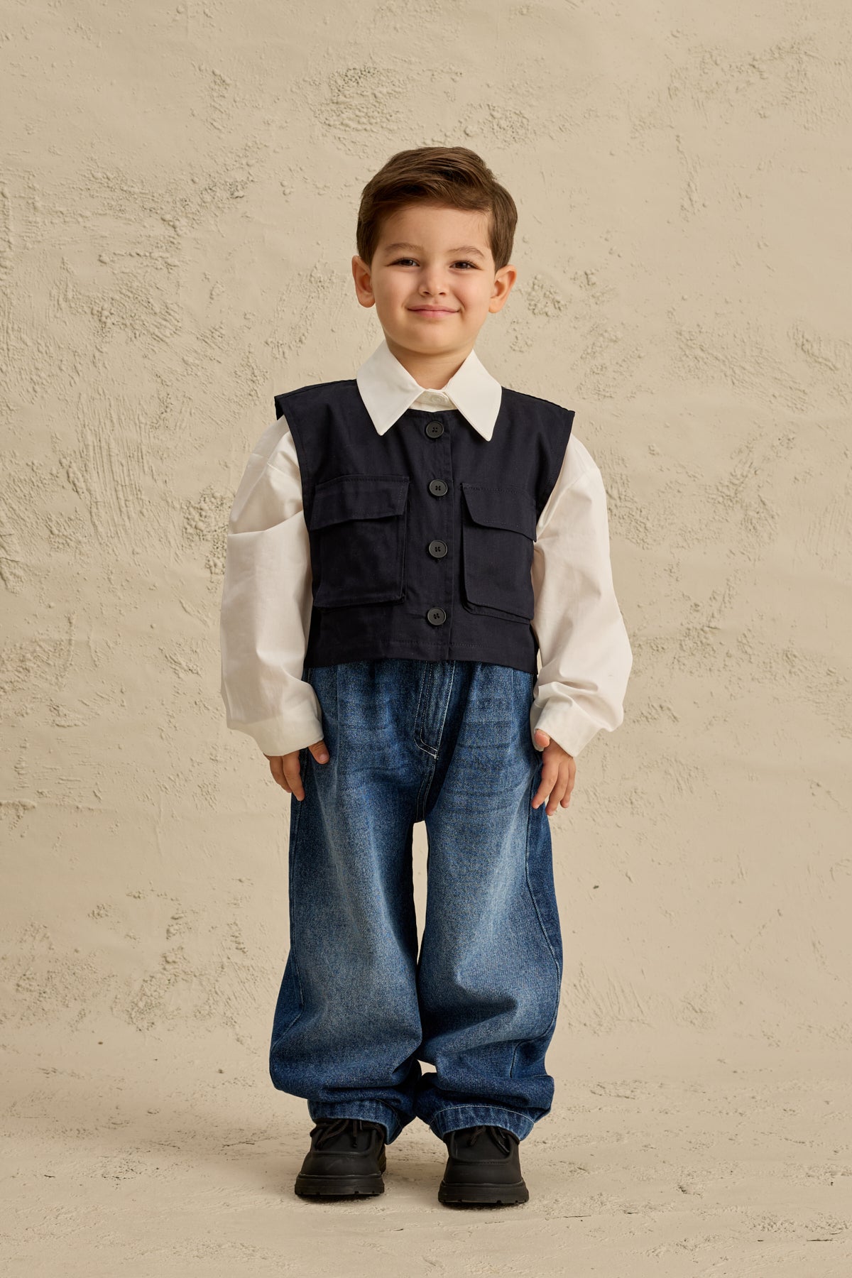 Oversize Yelek Gömlek Takım Lacivert