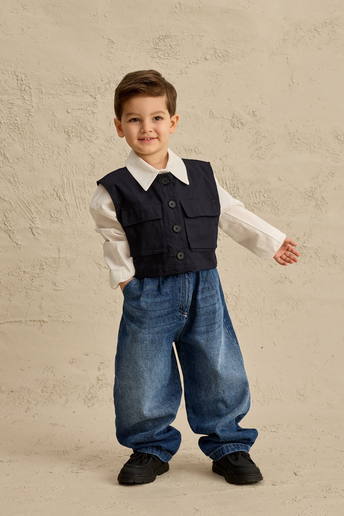 Oversize Yelek Gömlek Takım Lacivert