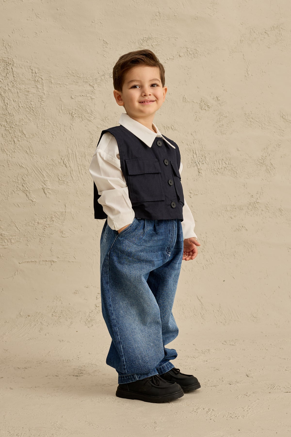 Oversize Yelek Gömlek Takım Lacivert