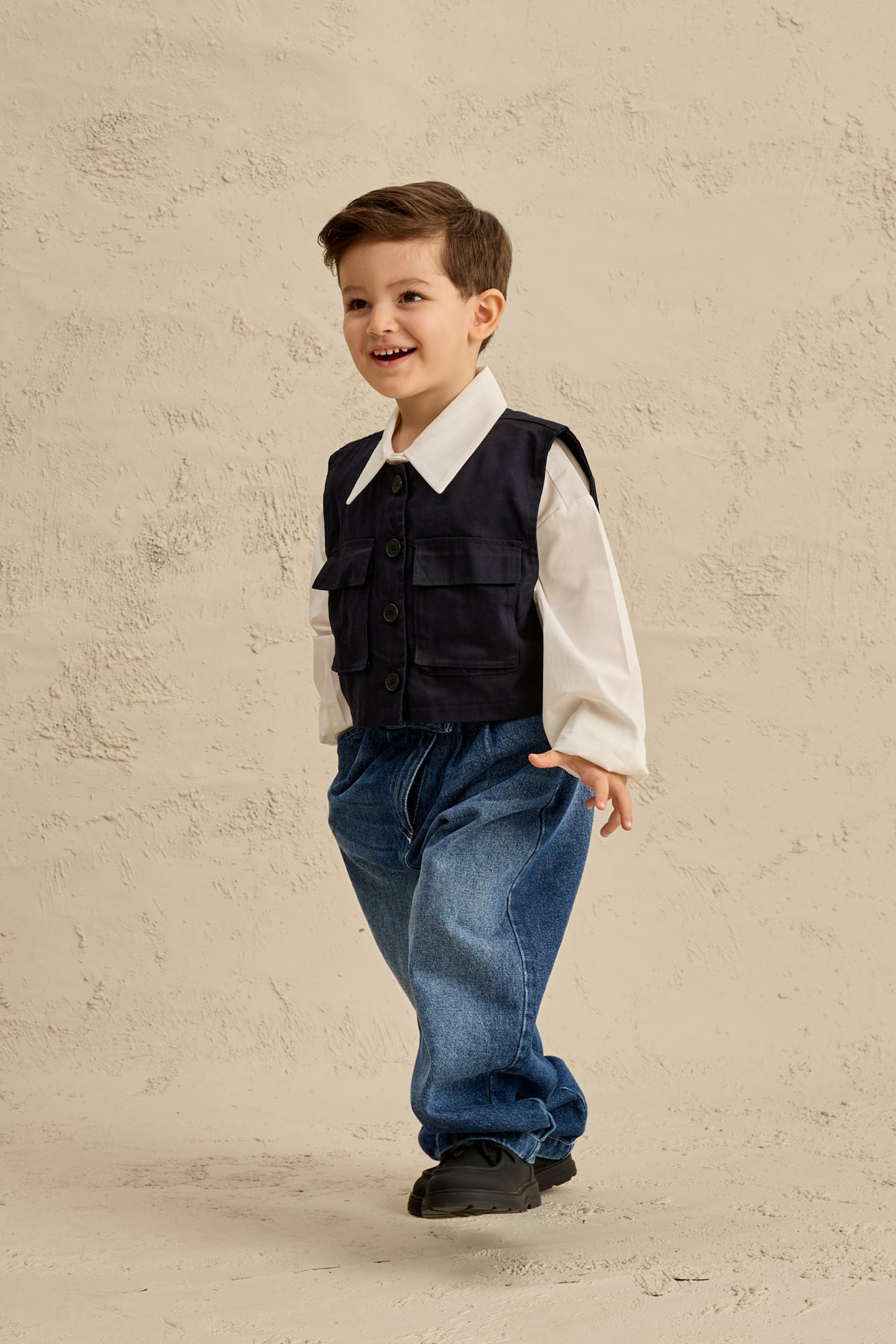 Oversize Yelek Gömlek Takım Lacivert