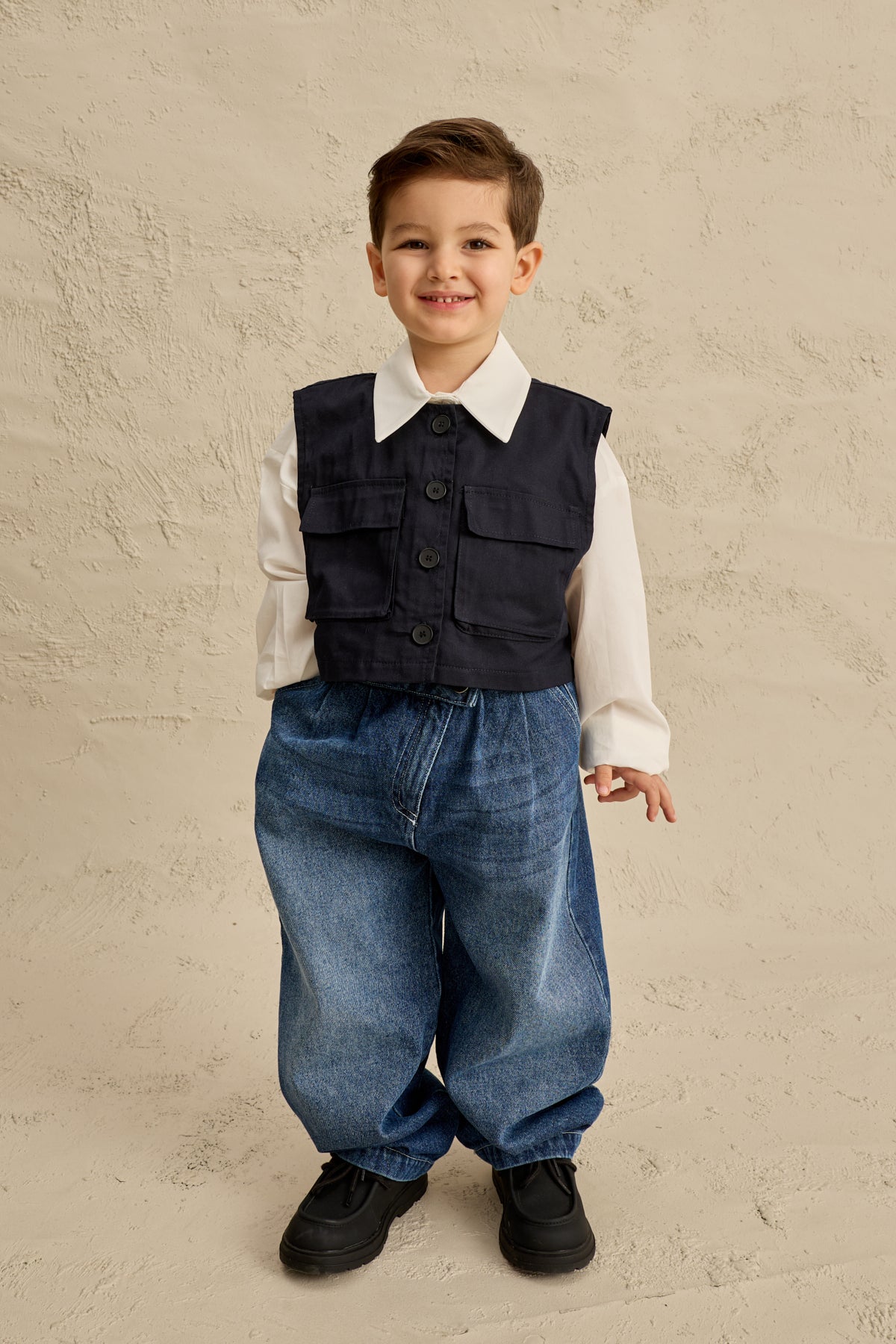 Oversize Yelek Gömlek Takım Lacivert